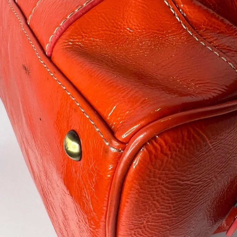MCM Orange‎ Patent Leather Top Zipper Silver Studded Accent Satchel/Handbag 🧡